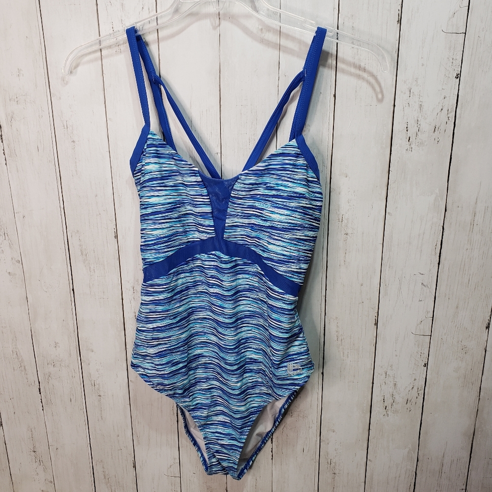 RBX Women's Blue Space Dye 1 Piece Swimsuit Size L